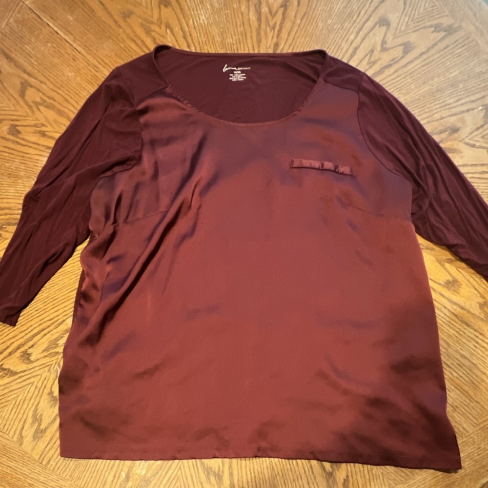 Lane Bryant Burgundy Bow Accent Knit Scoop Neck 3/4 Sleeve Pullover Top 18/20